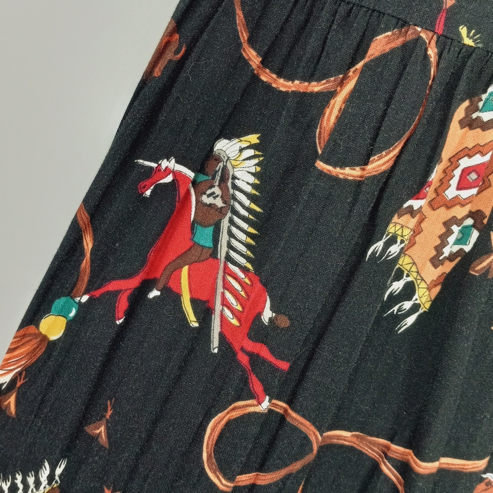 VINTAGE Circle T Native American Indian Chief Tribal Print Tiered Maxi Skirt M - Picture 2 of 13